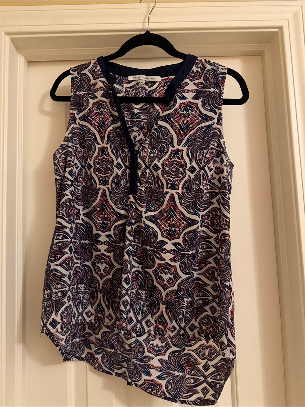 Collective Concepts Navy, White & Red Printed Sleeveless Camisole